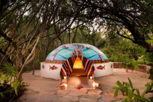 Adobe Dome with Serape over the entrance at a Sexual Wellness Retreat