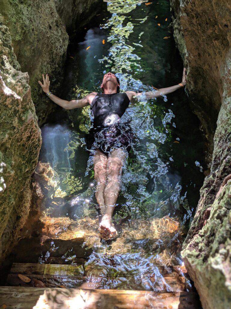 Floating man in nature