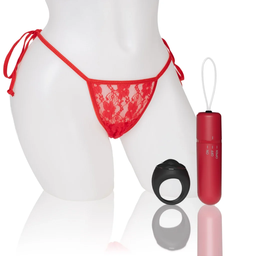 Red lacy panties with insertable vibrator